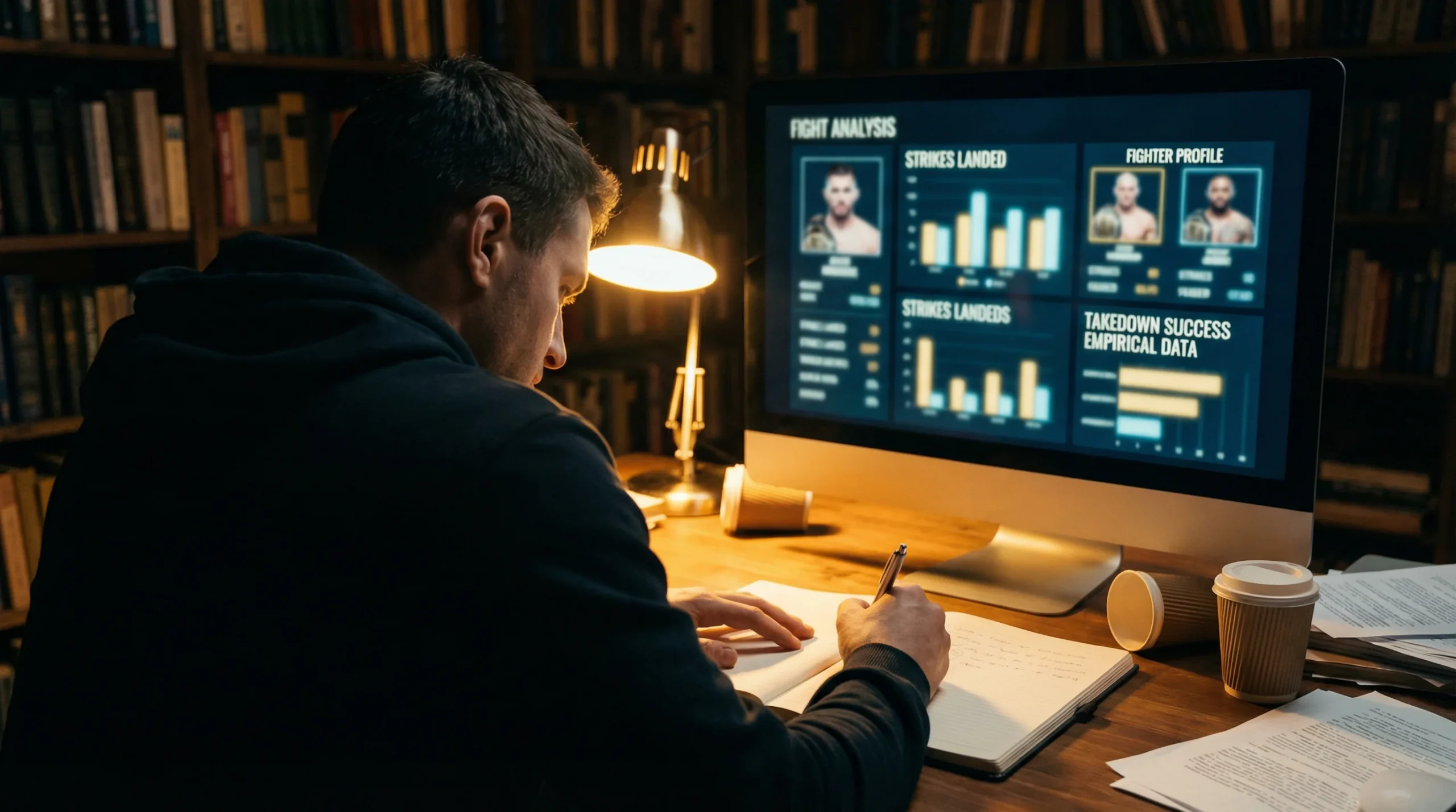 Un analyste MMA étudie des données de combat sur un écran d