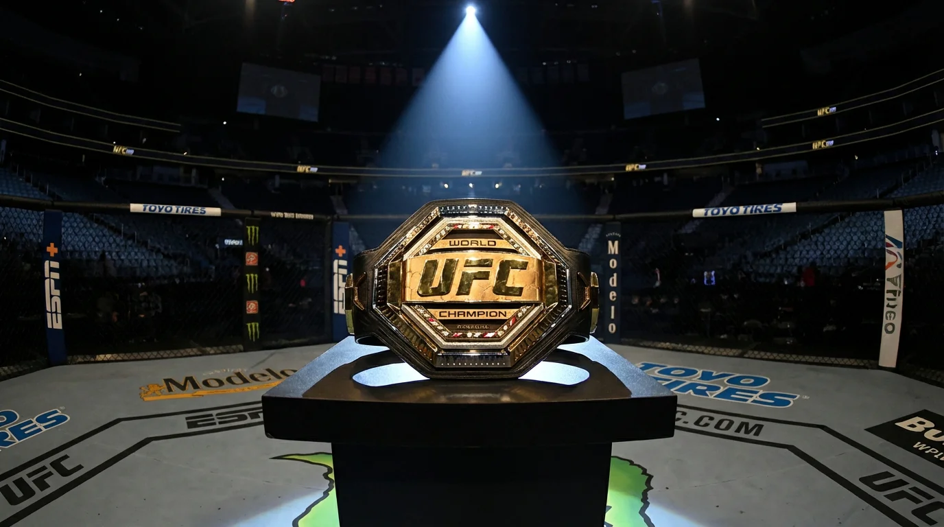 La ceinture de champion UFC posée au centre de l