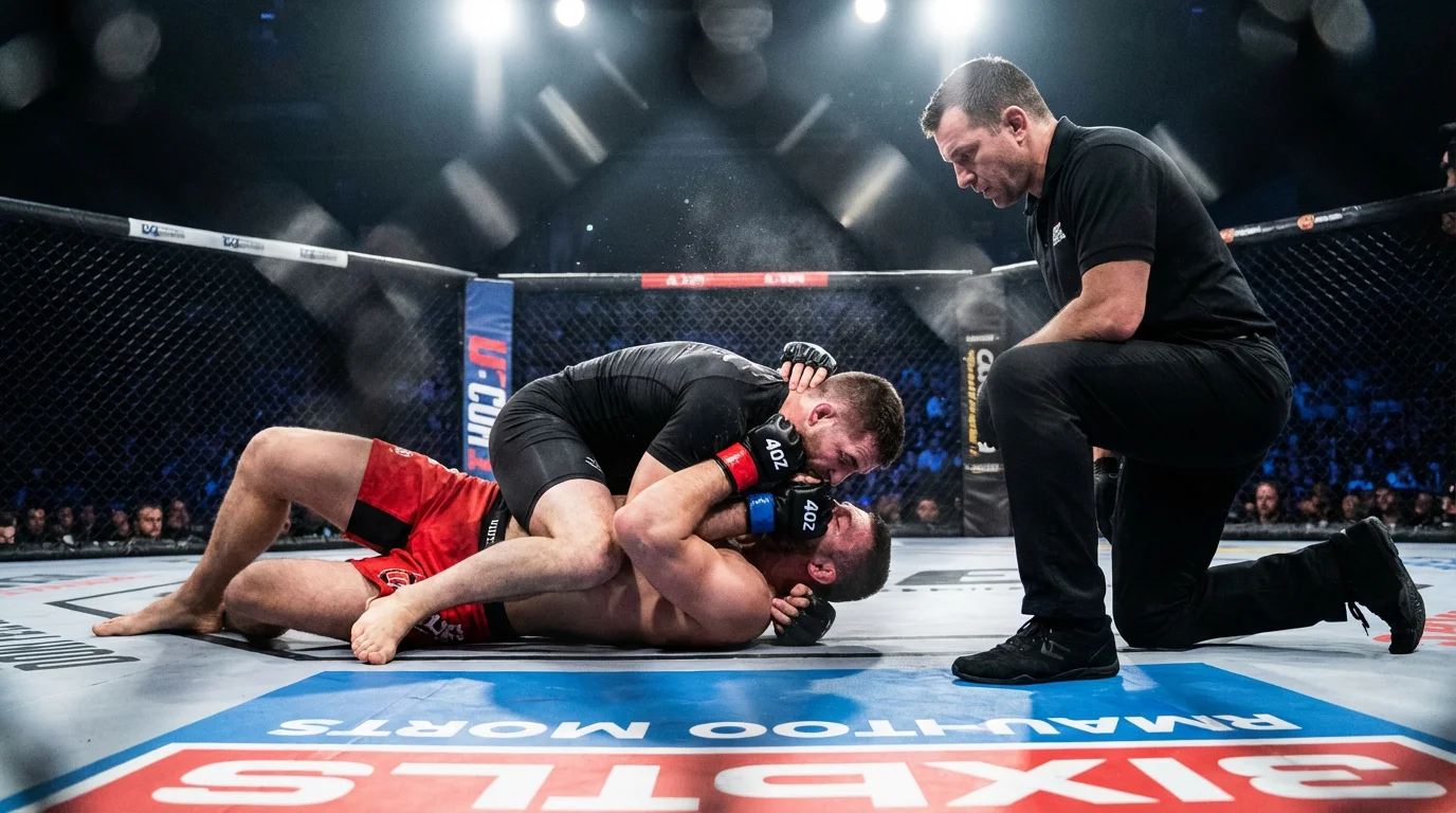 Un combattant MMA exécute une soumission au sol dans l