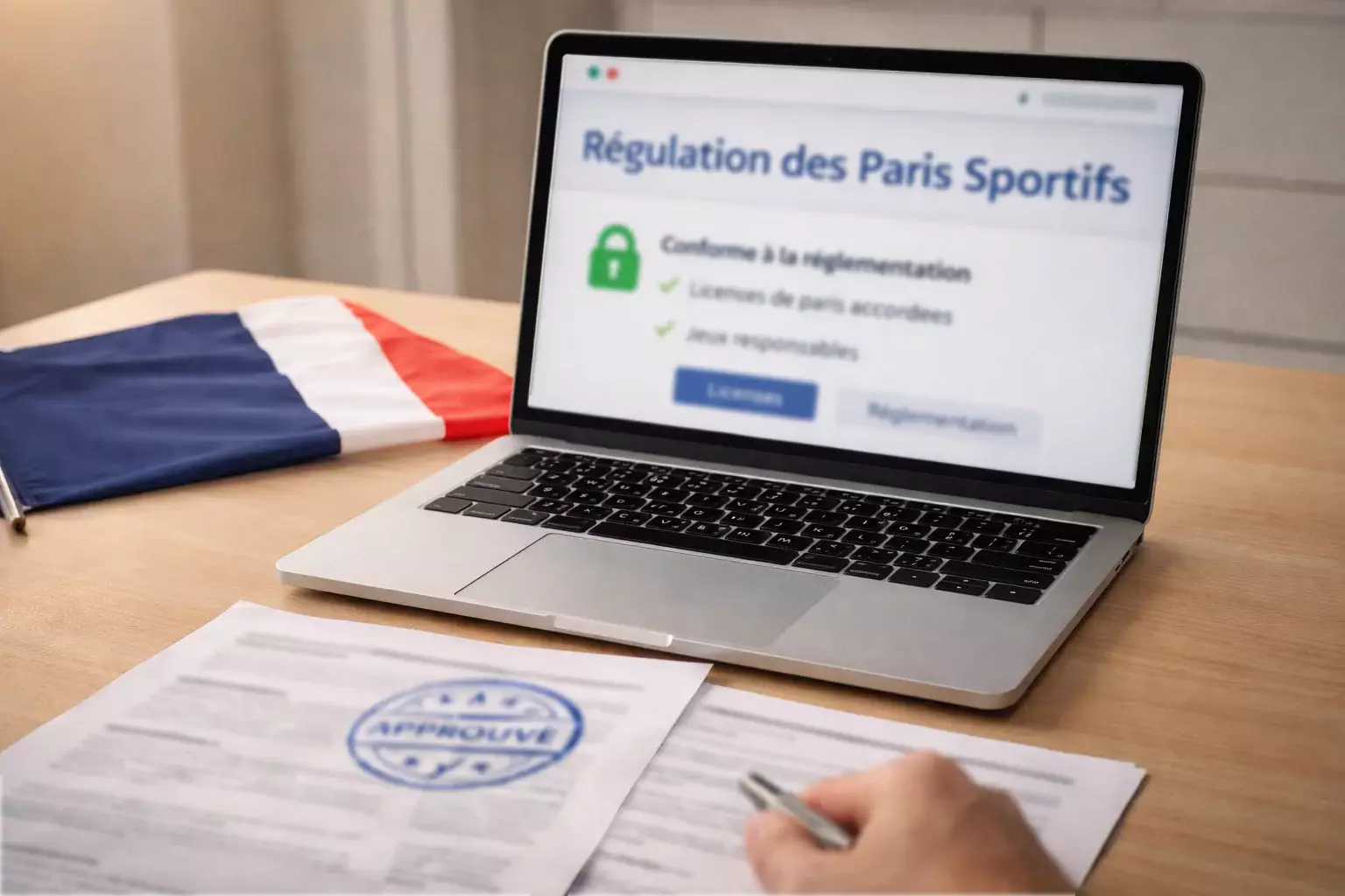 Documents officiels et symbole de régulation des paris sportifs en France